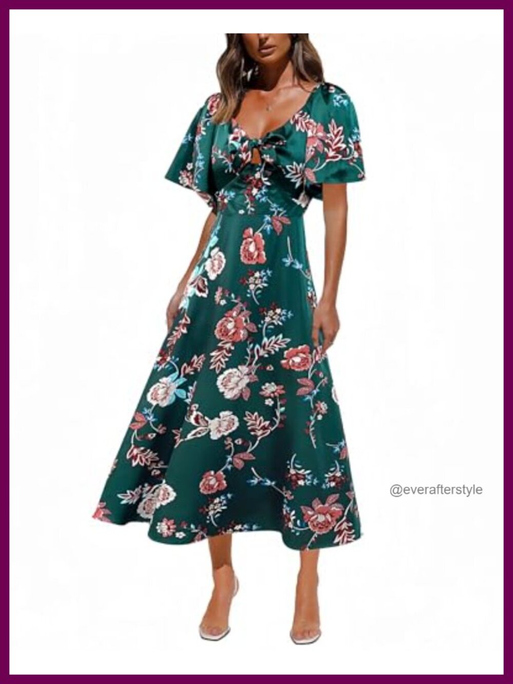 Satin floral maxi dress tie front cap sleeve